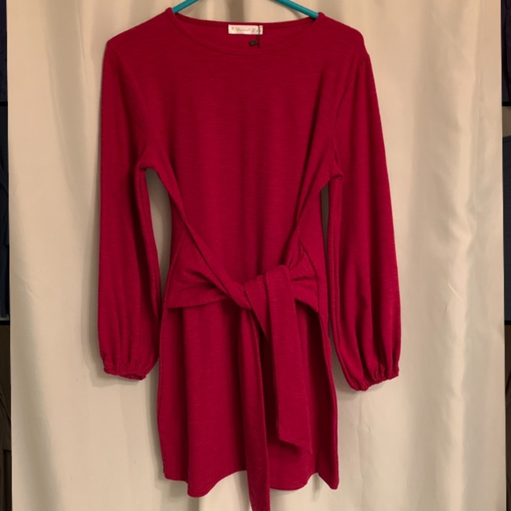 R. Vivimos Red Cotton Tie-Waist dress, L